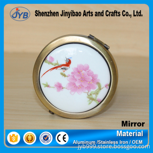 Elegant round compact double side mirrors custom promotion flower make-up mirror